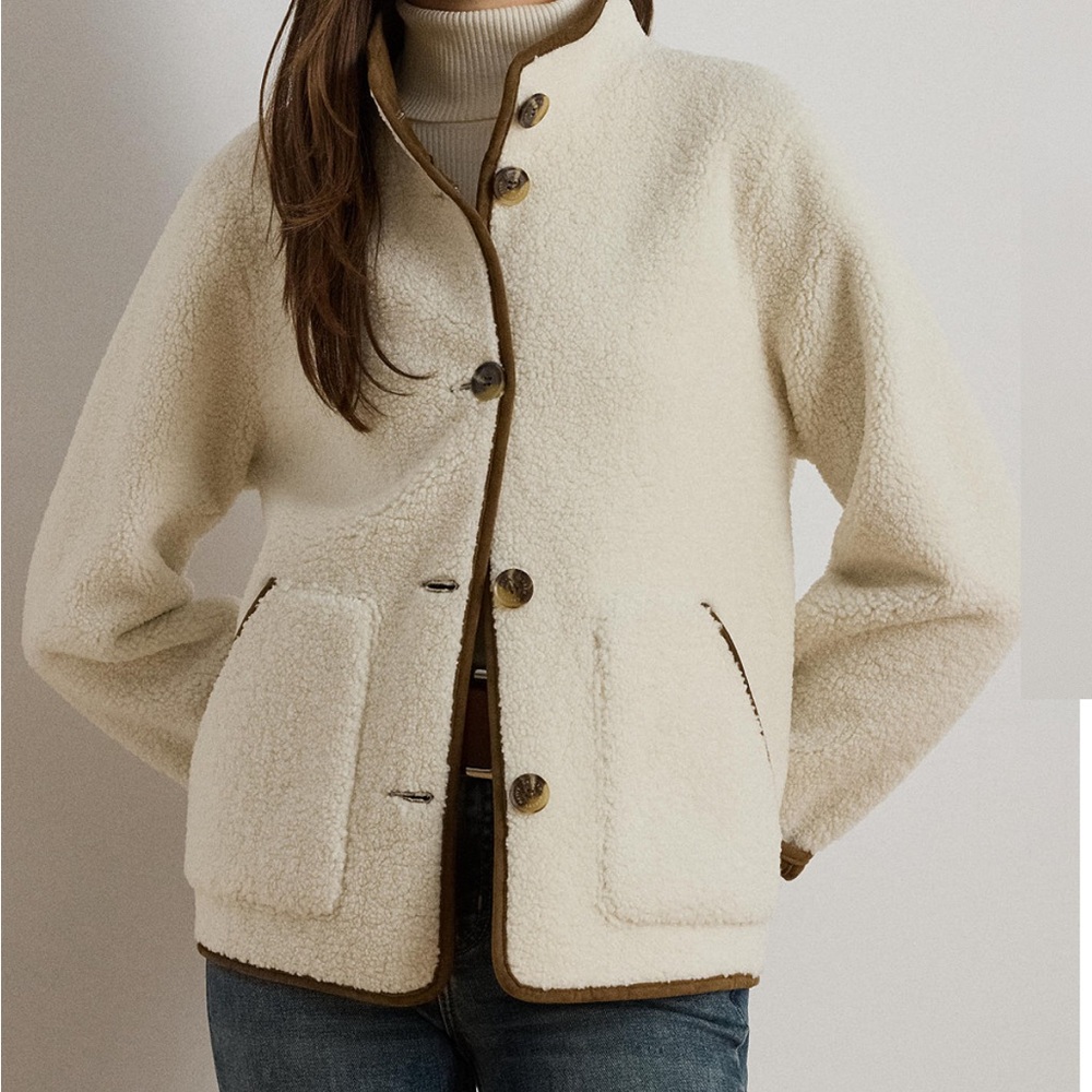 Lauren Ralph Lauren Women's Cream Faux-Suede Trim Fleece Jacket